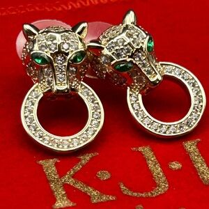 Vintage Kenneth Jay Lane Runway Gold and Green Panther Earrings